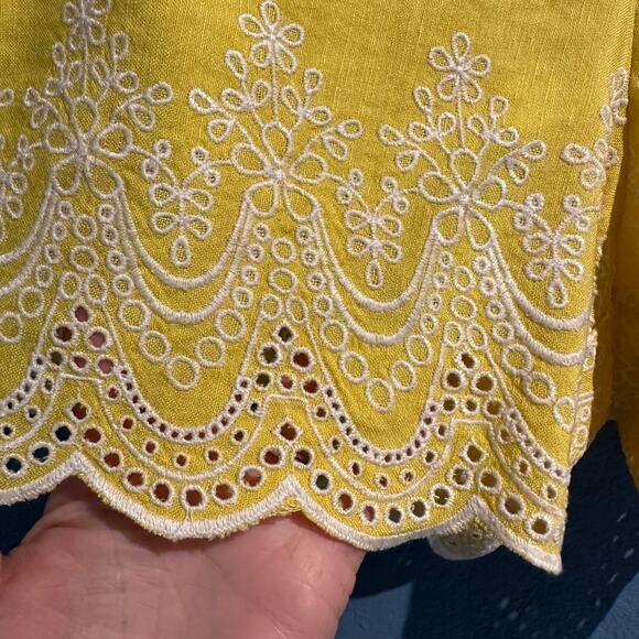 Ann Taylor Loft Size 10 Linen Blend Dressy Shorts Yellow Eyelet Summer Micro - Picture 5 of 10